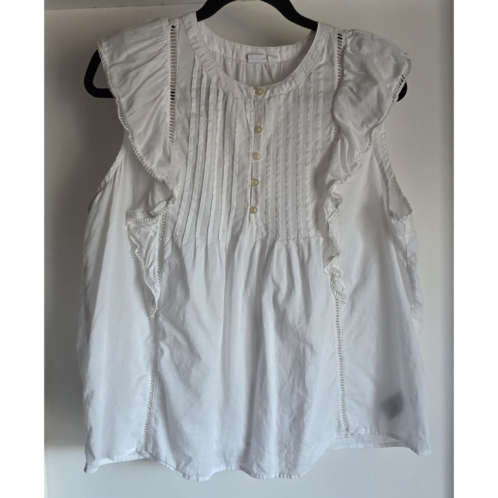Gap Blouse Women L White Sleeveless 100% Cotton Round Neck Boho Top Shirt